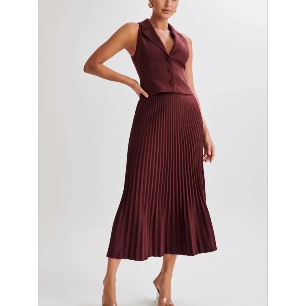 MESHKI Twyla Pleated Suiting Maxi Skirt Size S